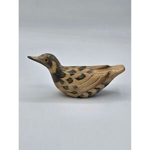 Vintage Hand Carved Horn Bird Figurine - Spotted Duck Decoy Folk Art Sculpture